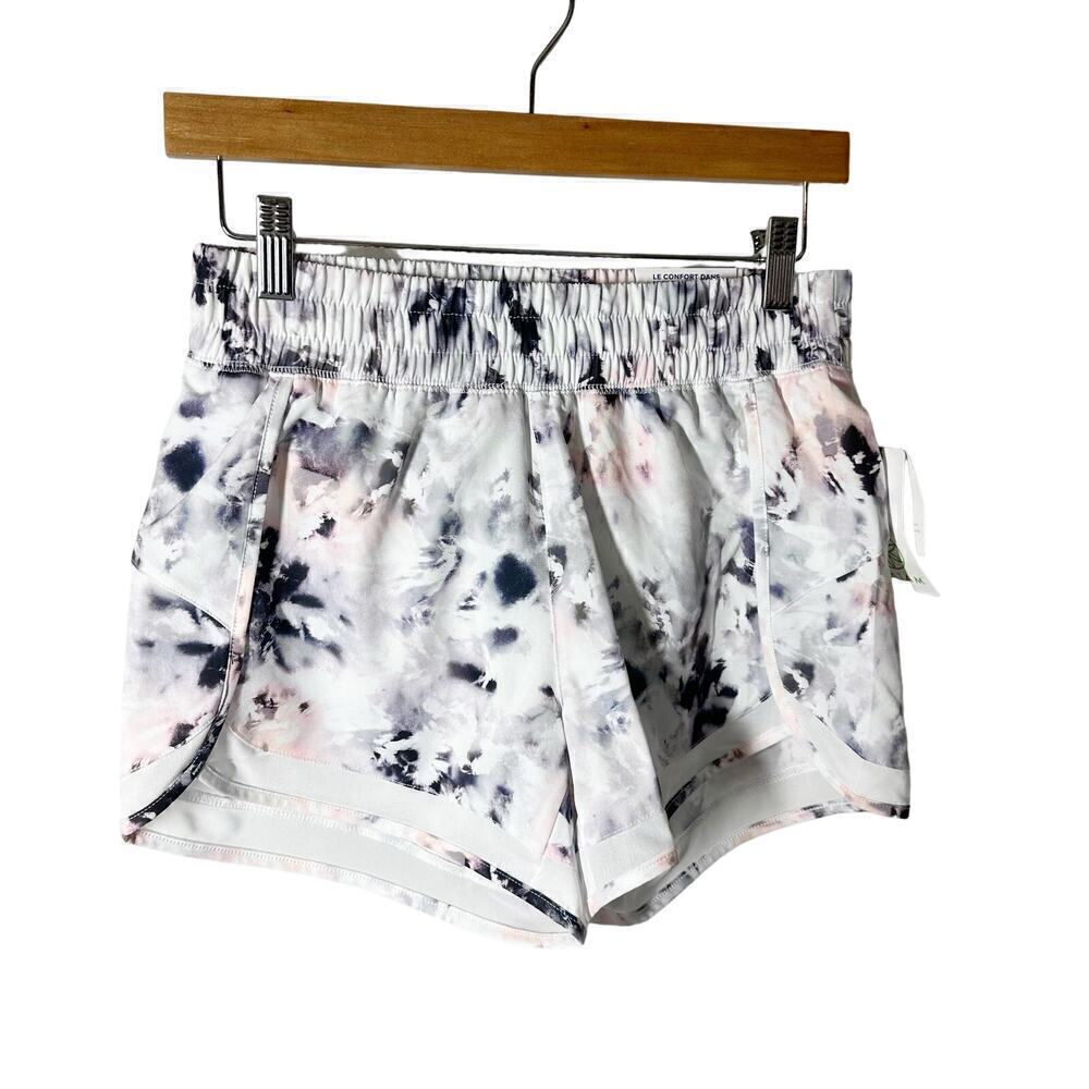 Gaiam Grace Print Woven Mesh-Trim Activewear Shorts Size XS Bright White
